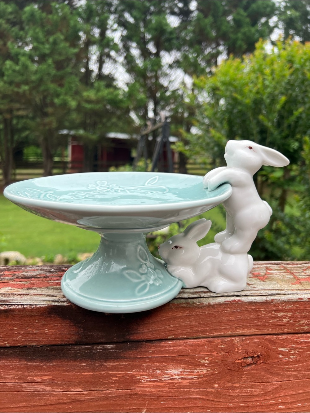 Cute Playful Figural Easter Bunnies Stoneware Cup Stand/candy Dish mint green
